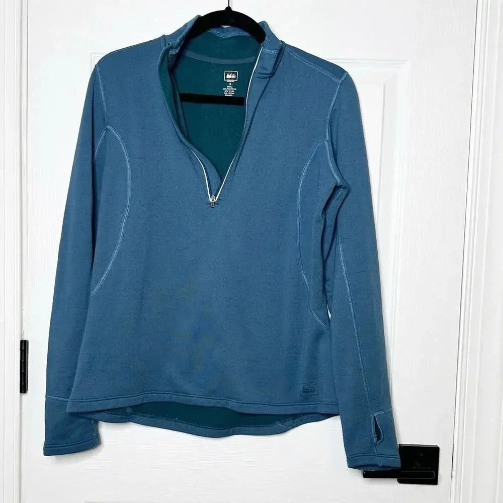REI Size S Teal‎ Blue Quarter Zip Fleece Lined Pullover Base Layer Gorpcore
